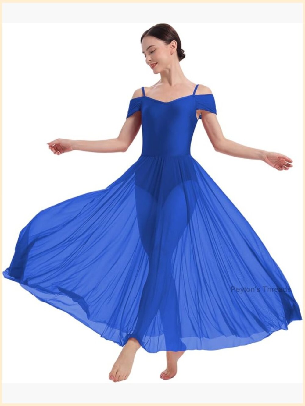 Solid Mesh Full Length Flowy Tulle Skirt Lyrical Dance Dress